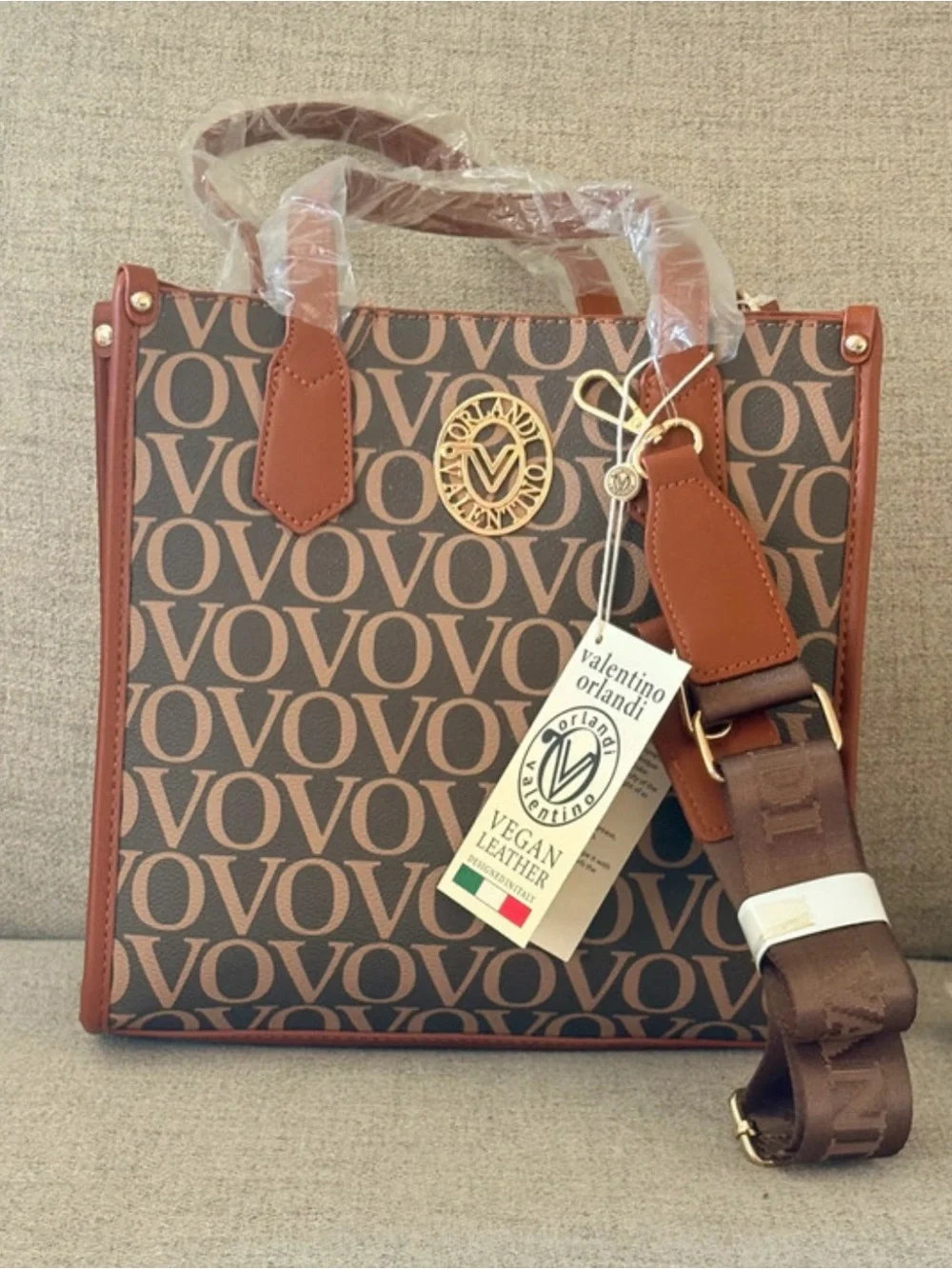 Valentino Orlandi Brown and Tan Monogram Tote
